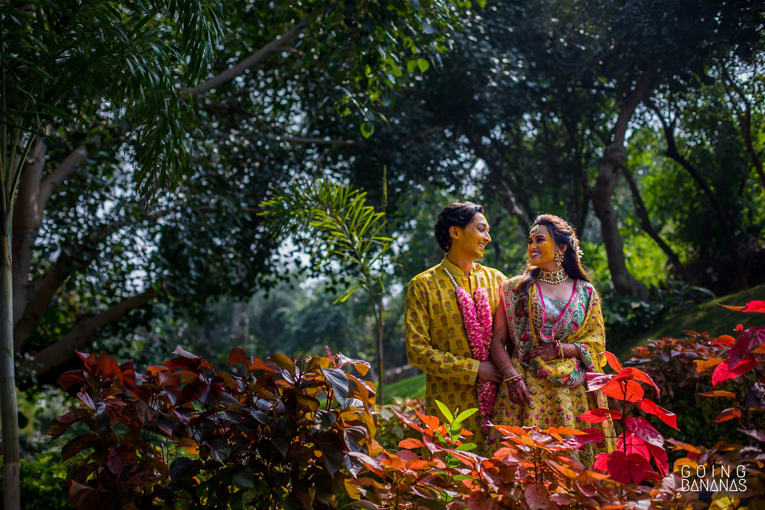 Bride and groom in Anita Dongre at Taj Aravali Udaipur