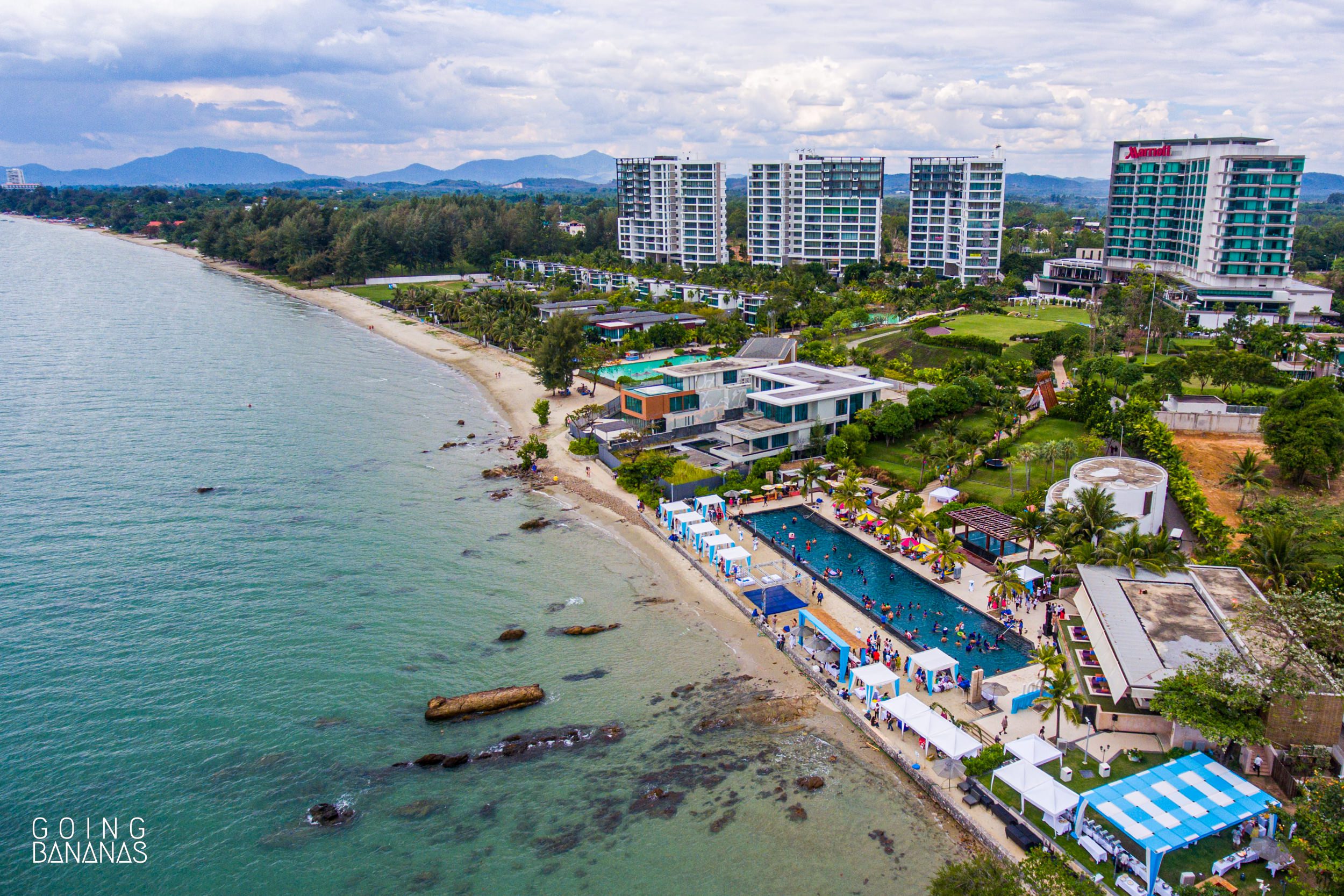 Aerial shot of the pool party at Marriott Rayong Thailand