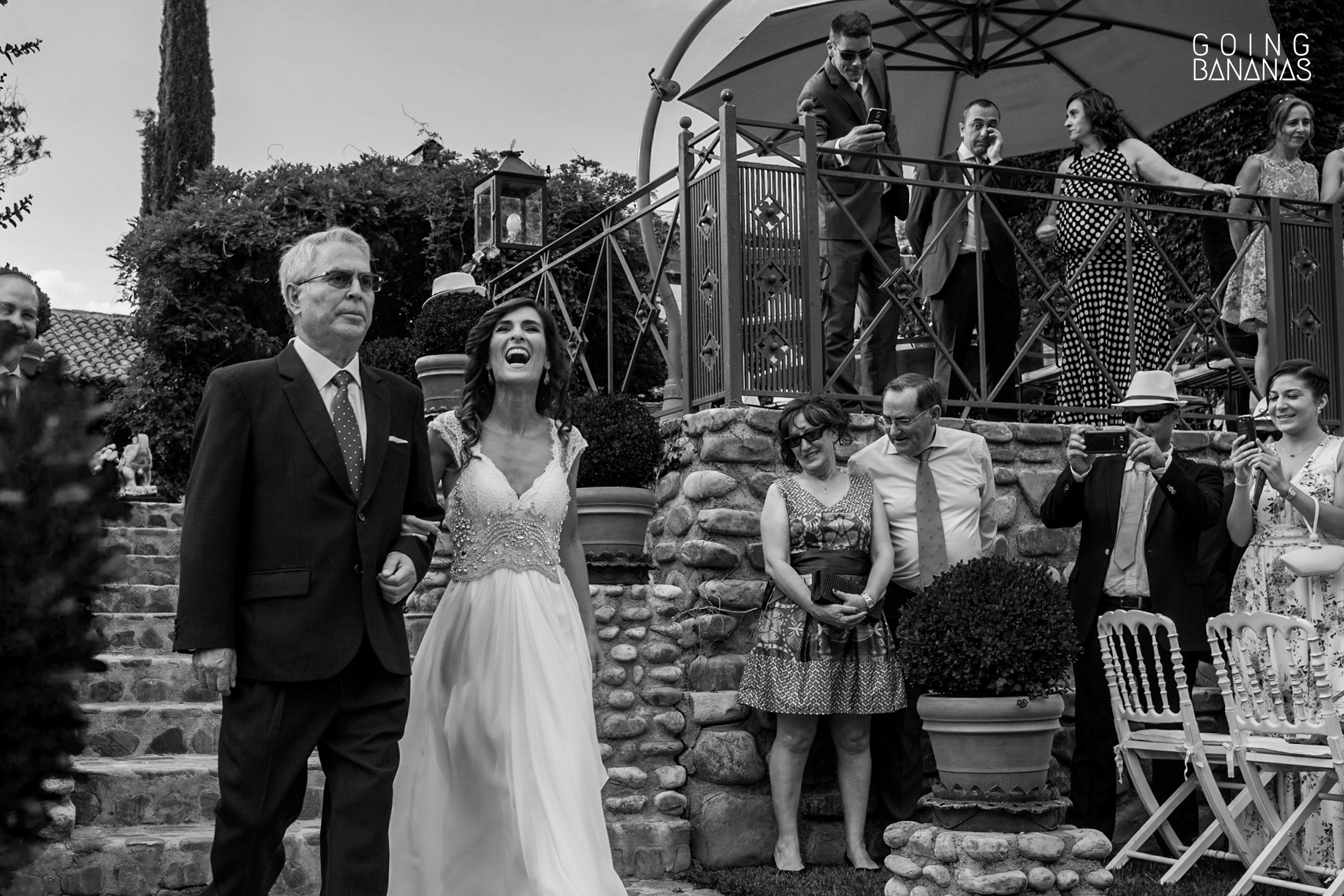 Father of the bride walking the bride down the aisle at Antigua Fábrica de Harinas