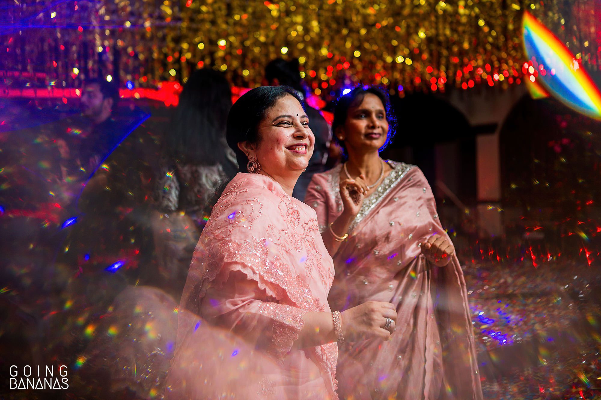 Mothers of the Telegu bride and groom dancing at the ballroom in Taj Exotica Goa